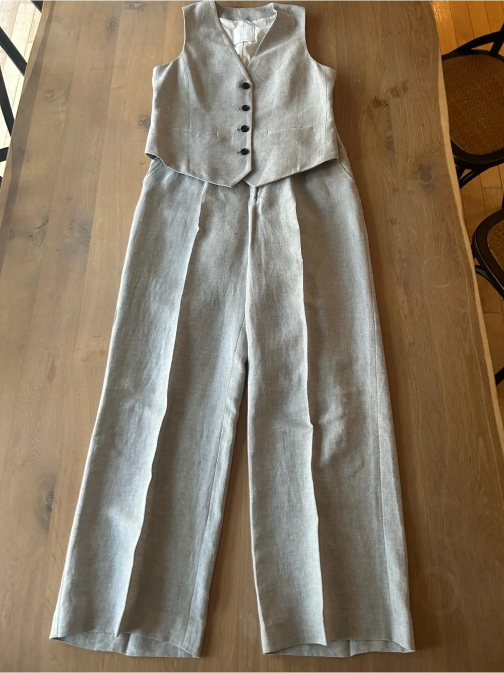 Mango Linen Blend Wide-Leg Pants— Light Gray- EUC